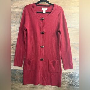 Ellen Tracy Red Cardigan Merino Wool Blend Sweater